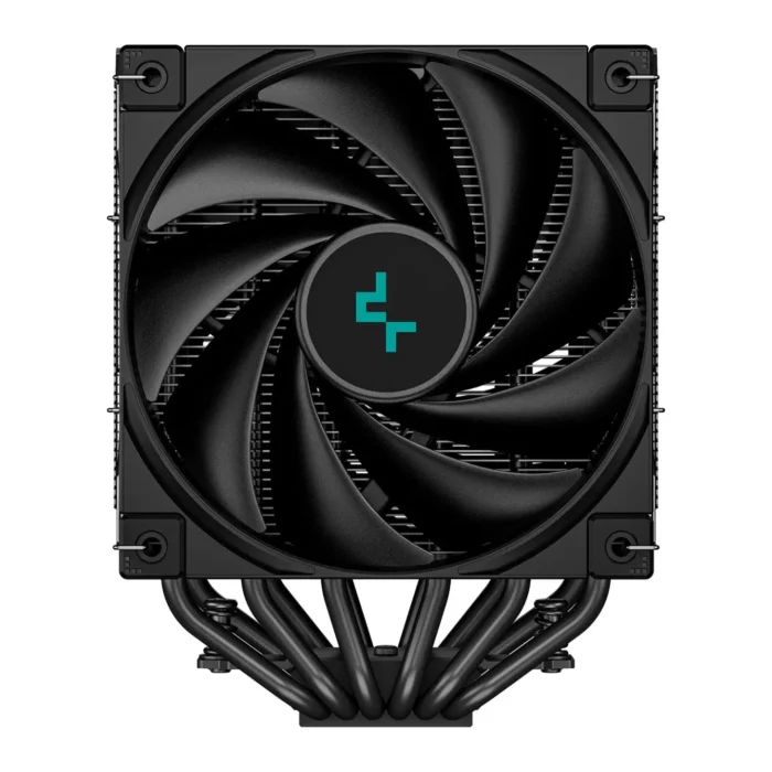 DeepCool AK620 DIGITAL CPU-koeler met digitaal display, dubbele ventilatoren en heatpipes, close-up van het digitale display met CPU-temperatuur, ARGB LED-verlichting en installatie via USB 2.0-header
