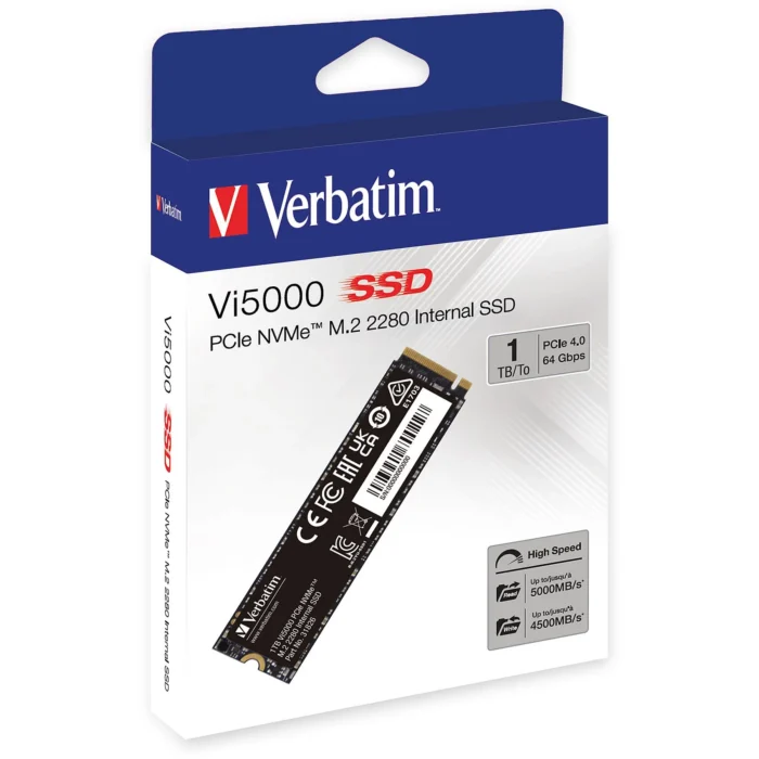 Verbatim Vi5000 PCIe NVMe SSD 1TB (M.2 2280) – Gen4 x4, 5000/4500 MB/s